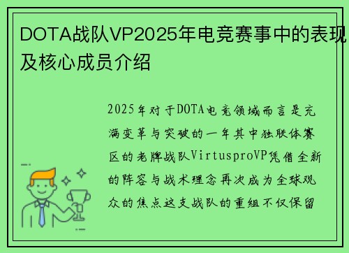 DOTA战队VP2025年电竞赛事中的表现及核心成员介绍